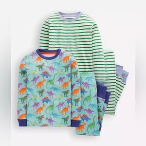 Mini Boden Cotton Dinosaur & Stripe Snug Long John Pajamas 2 Pack Twin Pack